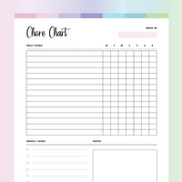 Chore Chart Template PDF - Fruity Color Scheme