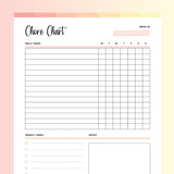 Chore Chart Template PDF - Flame Color Scheme