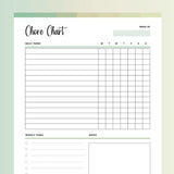 Chore Chart Template PDF - Forrest Color Scheme