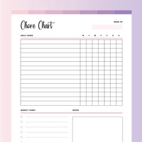 Chore Chart Template PDF - Bubblegum Color Scheme