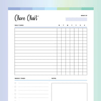 Chore Chart Template PDF - Ocean Color Scheme