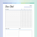 Chore Chart Template PDF - Ocean Color Scheme