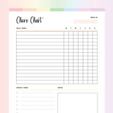 Chore Chart Template PDF - Rainbow Color Scheme