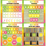 Bright green and yellow printable alphabet wall posters, make your own classroom banners, class birthday display and book bin labels