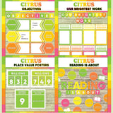 Bright green and yellow printable objectives bulletin board, our brightest work display, place value posters and reading is about subject poster