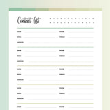Contact List Printable - Forrest