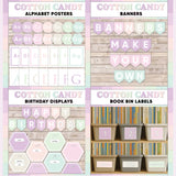 Lilac and pink printable alphabet wall posters, make your own classroom banners, class birthday display and book bin labels