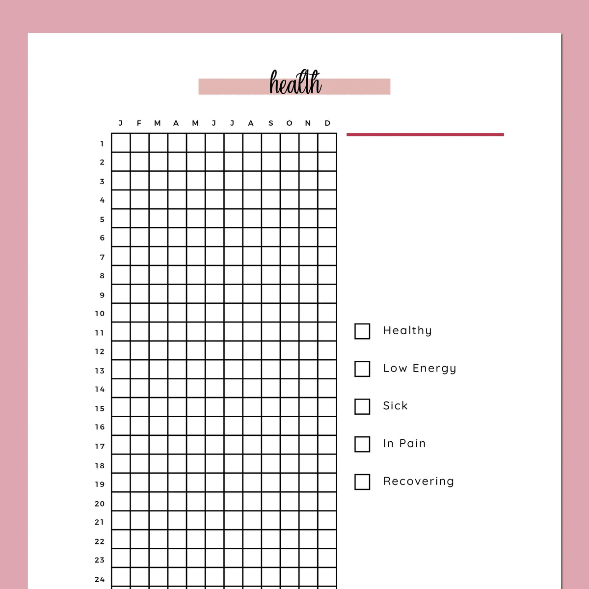 All One Health Log Daily Health Log A5 | Instant Download Printable Template – Plan Print Land