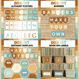 Terracotta and sage printable alphabet wall posters, make your own classroom banners, class birthday display and book bin labels