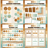 Terracotta and sage printable morning greeting door choices, multiplication chart and posters, classroom number line and number posters 0 to 30