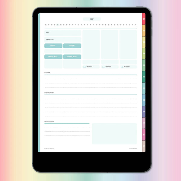Digital 3 Card Tarot Journal  Hyperlinked PDF For iPad Planners