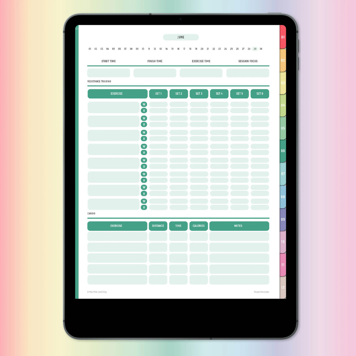 Digital Workout Planner Hyperlinked PDF For iPad Planners Plan