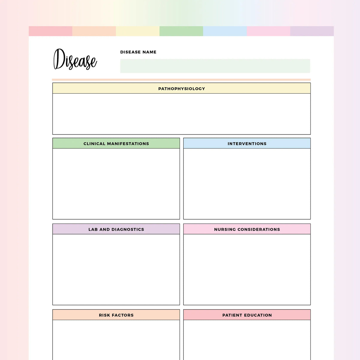 Disease Template Printable Instant Download PDF A4 and US Letter