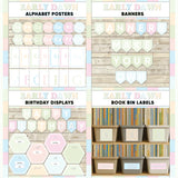 Soft pastel printable alphabet wall posters, make your own classroom banners, class birthday display and book bin labels