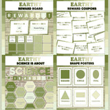Sage green printable reward and incentive board, reward coupons, science is about subject poster and classroom shape posters