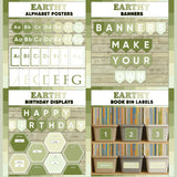 Sage green printable alphabet wall posters, make your own classroom banners, class birthday display and book bin labels