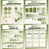 Sage green printable morning greeting door choices, multiplication chart and posters, classroom number line and number posters 0 to 30