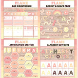Coral and peach printable ABC countdown to summer, décor accent and shape pieces, affirmation station bulletin board and alphabet letter cut outs
