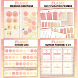 Coral and peach printable morning greeting door choices, multiplication chart and posters, classroom number line and number posters 0 to 30