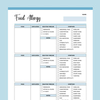 Food Allergy Diary PDF - Blue