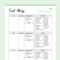 Food Allergy Diary PDF - Green