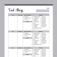 Food Allergy Diary PDF - Grey