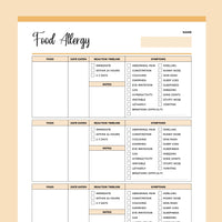 Food Allergy Diary PDF - Orange