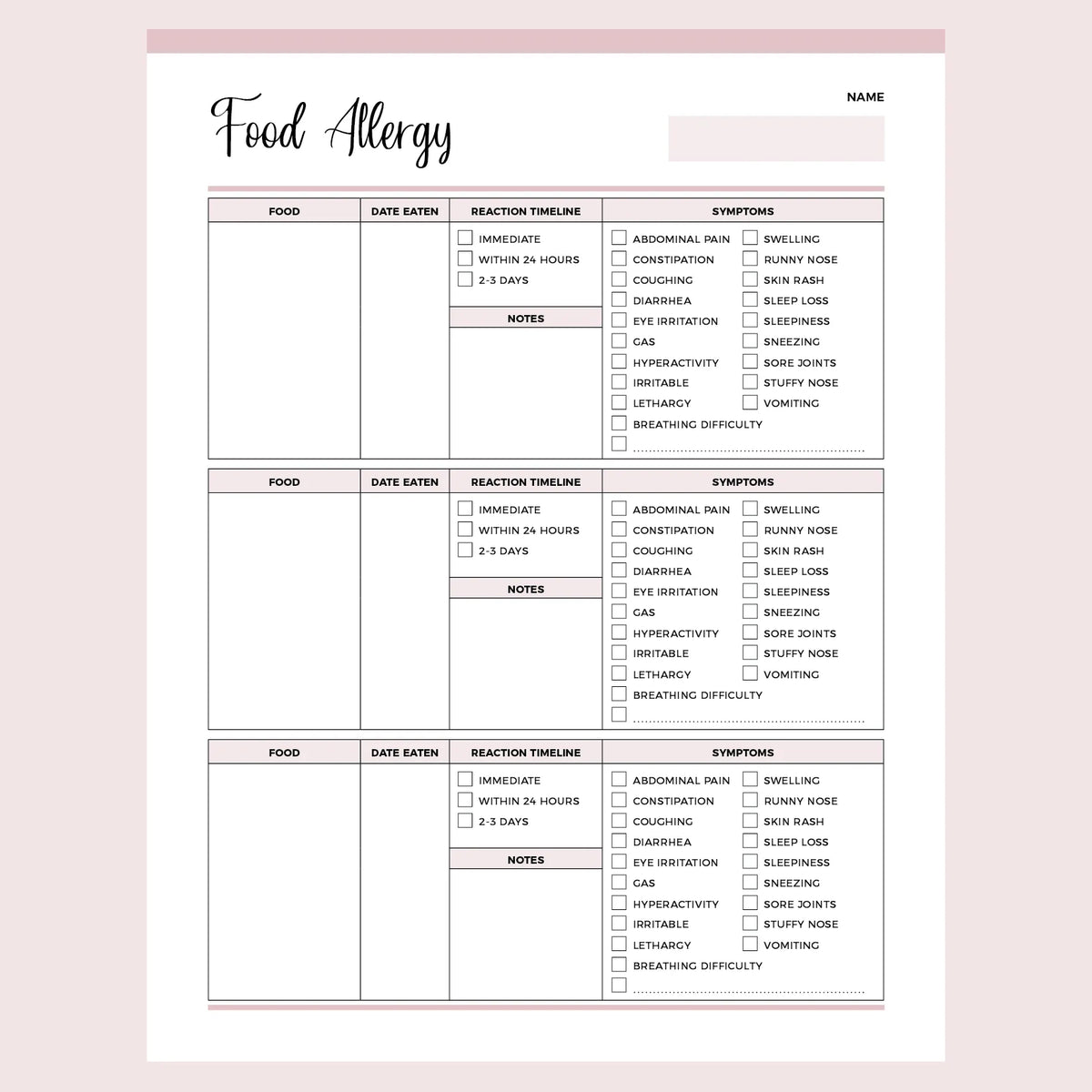 Food Allergy Diary PDF A4 US Letter Sizes Instant Download food-allergy-diary-pdf-a4-us-letter-sizes-instant-download