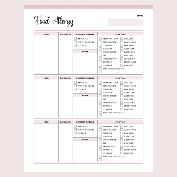 Food Allergy Diary PDF A4 US Letter Sizes Instant Download food-allergy-diary-pdf-a4-us-letter-sizes-instant-download