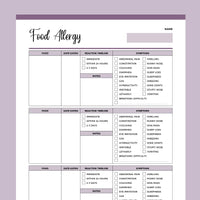 Food Allergy Diary PDF - Purple