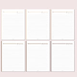 Set of six blank planner pages with a light pink background