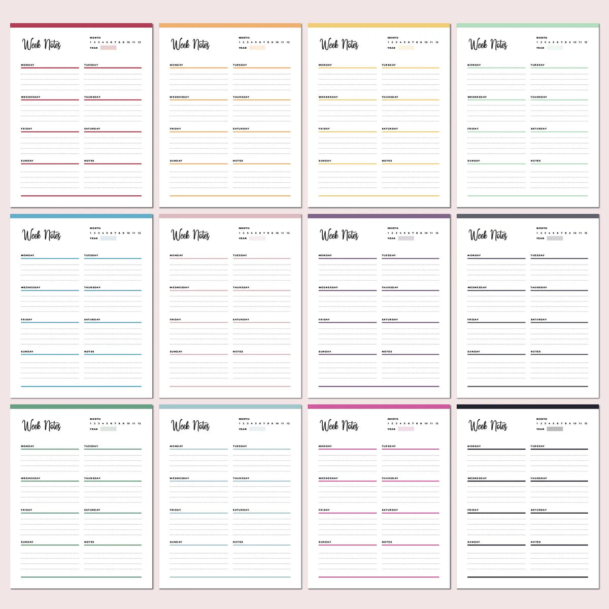 Free Printable Notes Pack - 12 Note Templates PDF – Plan Print Land