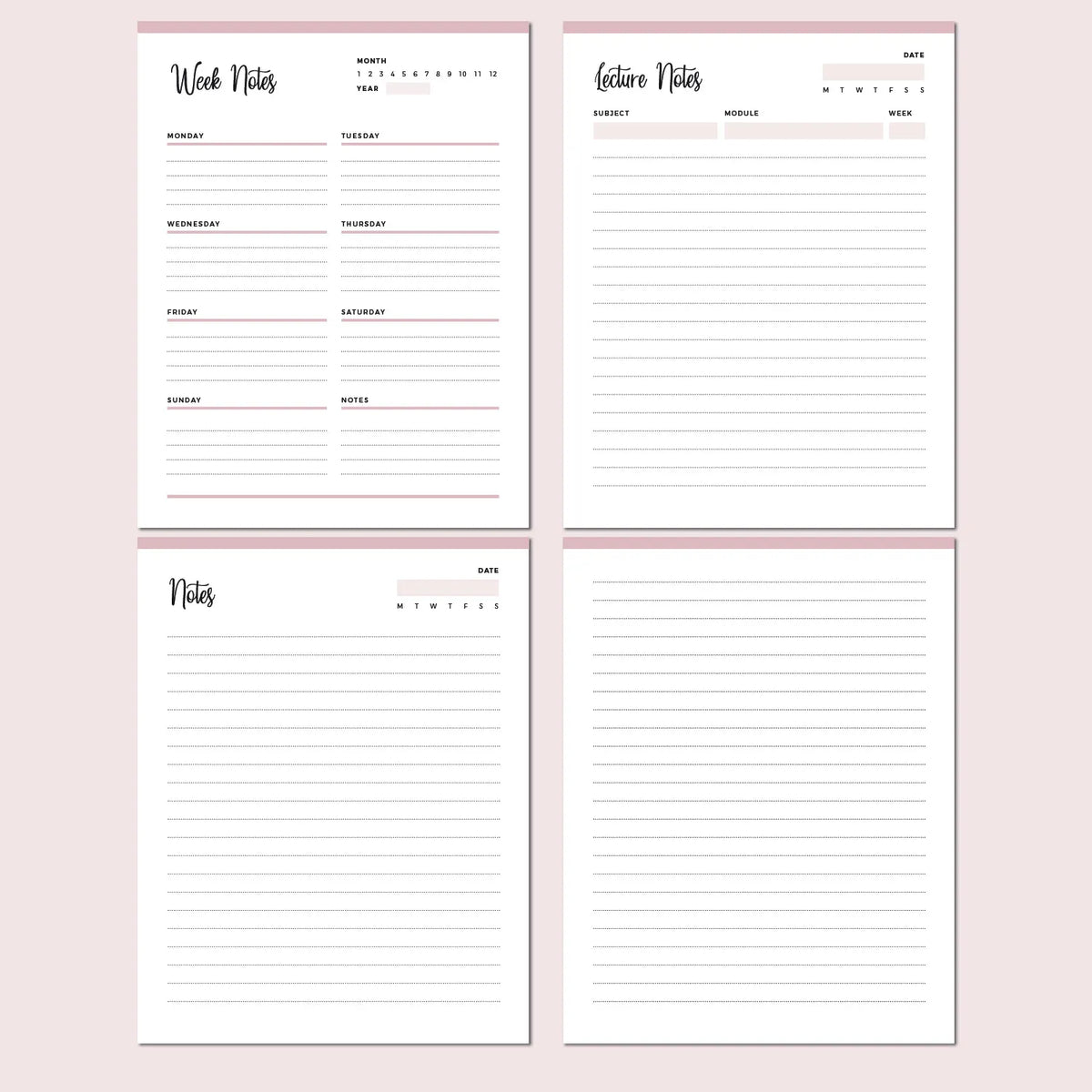 Free Printable Notes Pack - 12 Note Templates PDF – Plan Print Land