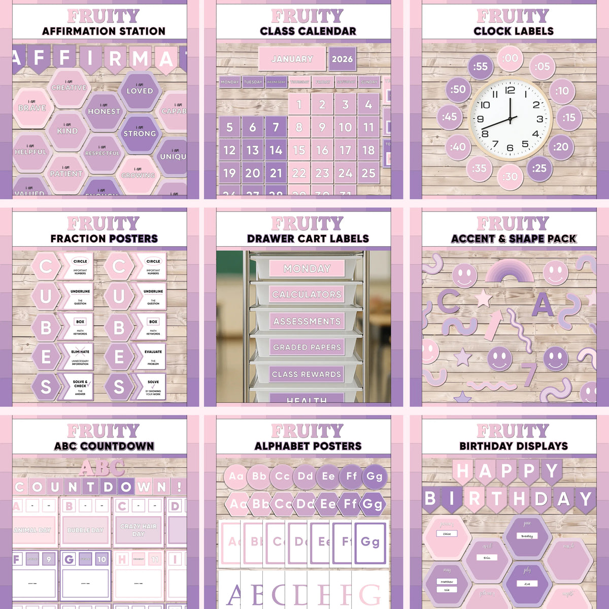 Bulletin Board Printables Pack | Purple Classroom Border and Decor Set ...