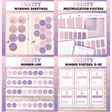 Violet and lilac printable morning greeting door choices, multiplication chart and posters, classroom number line and number posters 0 to 30