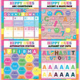 Bright multicolor printable ABC countdown to summer, décor accent and shape pieces, affirmation station bulletin board and alphabet letter cut outs