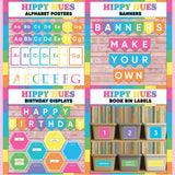 Bright multicolor printable alphabet wall posters, make your own classroom banners, class birthday display and book bin labels