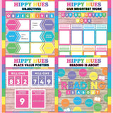 Bright multicolor printable objectives bulletin board, our brightest work display, place value posters and reading is about subject poster