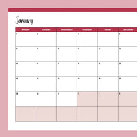 Horizontal 2024 Calendar Printable - Monday Start - Red