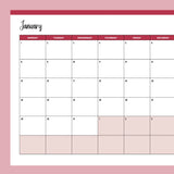 Horizontal 2024 Calendar Printable - Monday Start - Red