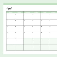 Horizontal 2024 Calendar Printable - Monday Start - Green