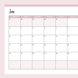 Horizontal 2024 Calendar Printable - Monday Start - Pink