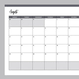 Horizontal 2024 Calendar Printable - Monday Start - Grey