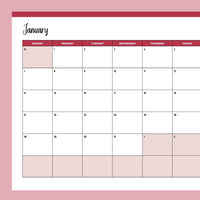 Horizontal 2024 Calendar Printable - Sunday Start - Red