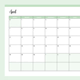 Horizontal 2024 Calendar Printable - Sunday Start - Green