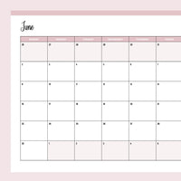 Horizontal 2024 Calendar Printable - Sunday Start - Pink