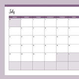 Horizontal 2024 Calendar Printable - Sunday Start - Purple