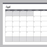 Horizontal 2024 Calendar Printable - Sunday Start - Grey