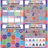 Jewel tone printable ABC countdown to summer, décor accent and shape pieces, affirmation station bulletin board and alphabet letter cut outs