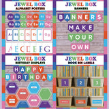 Jewel tone printable alphabet wall posters, make your own classroom banners, class birthday display and book bin labels